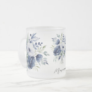 Wasserfarben Blau und Weiß BlumenBouquet Mattglastasse