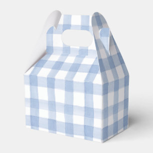 Wasserfarben Blau und Weiß Gingham Wappen Geschenkschachtel