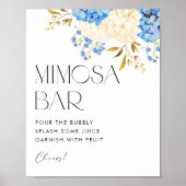 Wasserfarben Blau und Weiße Hydrangeas Mimosa Bar Poster (Vorne)