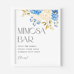 Wasserfarben Blau und Weiße Hydrangeas Mimosa Bar Poster