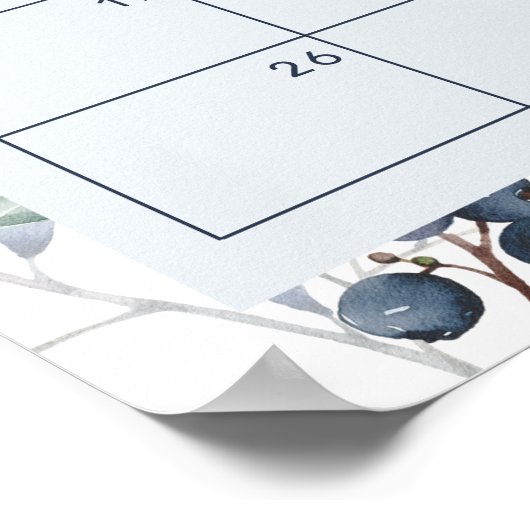 Wasserfarben-Blaubeere schätzen das Fälligkeitsdat Poster (Ecke)