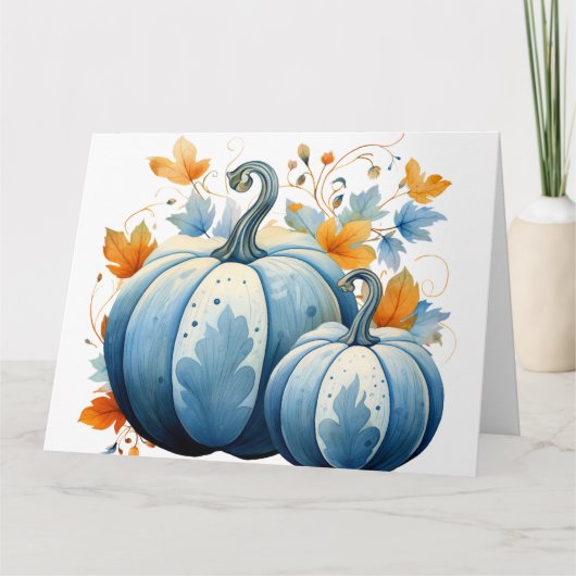 Wasserfarben, blaue Pumpkins und Herbstleaves Karte (Vorderseite)