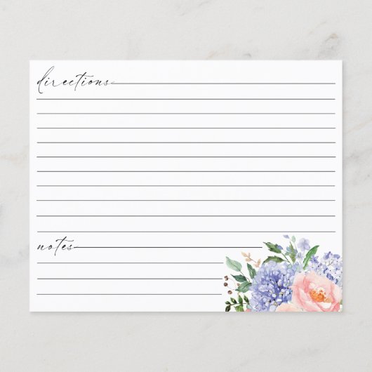 Wasserfarben Blauer Hydrangea Rezeptkarte (Rückseite)