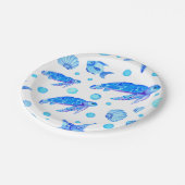 Wasserfarben Blaues Wassermuster Schildkrötenfisch Pappteller (Schrägansicht)