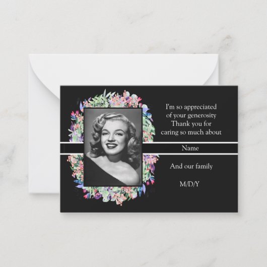 Wasserfarben-Blume auf Schwarz nach Beerdigung Dan Mitteilungskarte (Vorderseite)