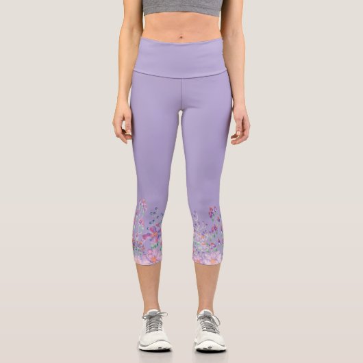 Wasserfarben-Blume Capri Leggings (Vorderseite)