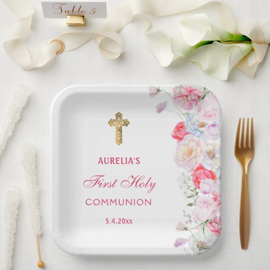 Wasserfarben Blume Erste Kommune Pappteller (Hochzeit)