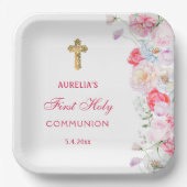 Wasserfarben Blume Erste Kommune Pappteller (Vorderseite)