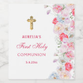 Wasserfarben Blume Erste Kommune Weinetikett (Einzelnes Label)