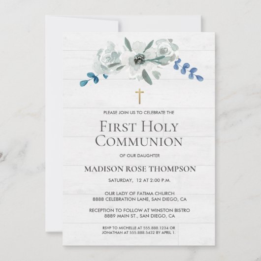 Wasserfarben-Blume kreuzen die digitale 1. Kommune Einladung (Vorderseite)