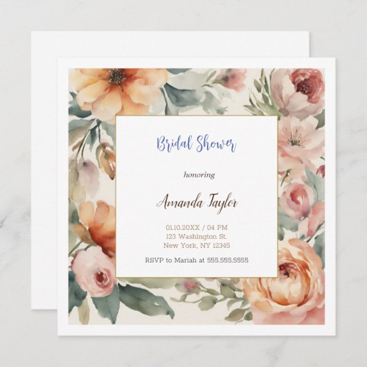 Wasserfarben-Blume Minimale Brautparty-Karte Einladung (Vorne/Hinten)