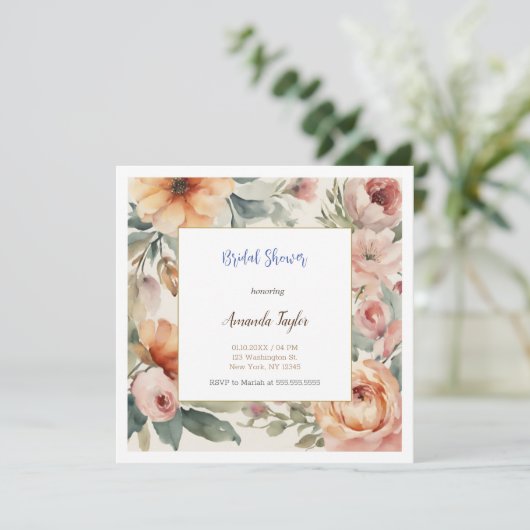 Wasserfarben-Blume Minimale Brautparty-Karte Einladung (Stehend Vorderseite)