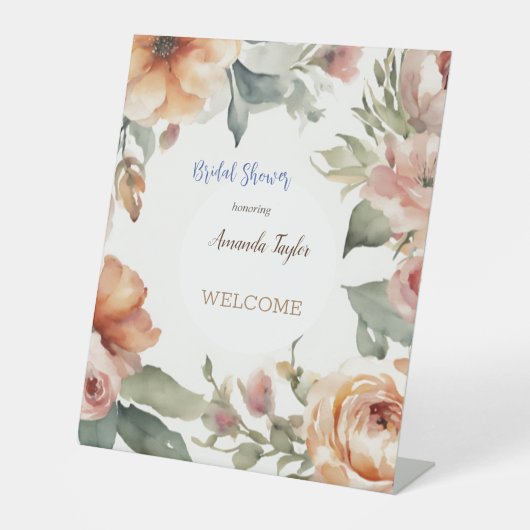 Wasserfarben-Blume Minimale Brautparty-Karte Sockelschild (Vorderseite)