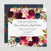 Wasserfarben-Blume rot, Burgund+Marine Ankündigung (Vorne/Hinten)