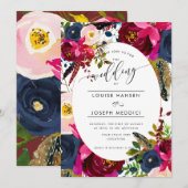 Wasserfarben-Blume rot, Burgund+Marine Ankündigung (Vorne/Hinten)