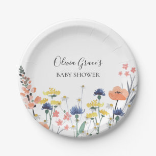 Wasserfarben-Blumen-Babyshower mit Wildblumen-Moti Pappteller