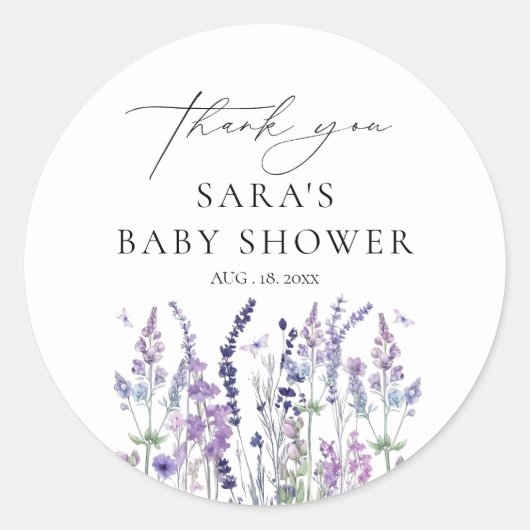 Wasserfarben-Blumen-Babyshower mit Wildblumen Runder Aufkleber (Vorderseite)