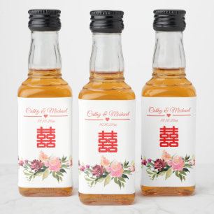 Wasserfarben-Blumen doppeltes Glück chinesische Ho Alkoholflaschenetikett