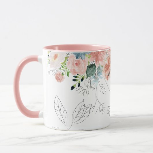 Wasserfarben Blumen elegant pink mit Monogramm Tasse (Links)