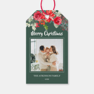 Wasserfarben-Blumen-Familienfoto-Weihnachts-Gesche Geschenkanhänger