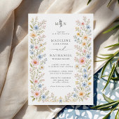 Wasserfarben-Blumen-Hochzeit mit QR-Code Einladung