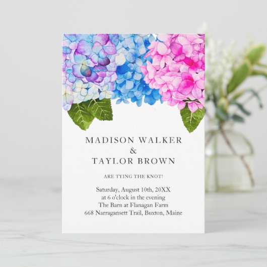 Wasserfarben-Blumen-Hydrangeas-Blumenzehen Einladung (Stehend Vorderseite)