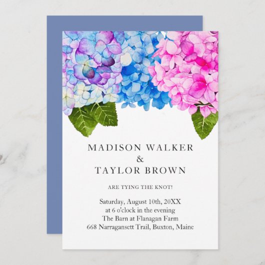 Wasserfarben-Blumen-Hydrangeas-Blumenzehen Einladung (Vorne/Hinten)