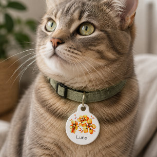 Wasserfarben-Blumen-Katzen-ID-Anhänger Stylische I Tiermarke