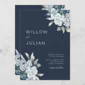 Wasserfarben Blumen Moderne Hochzeit der Navy Einladung (Vorne/Hinten)