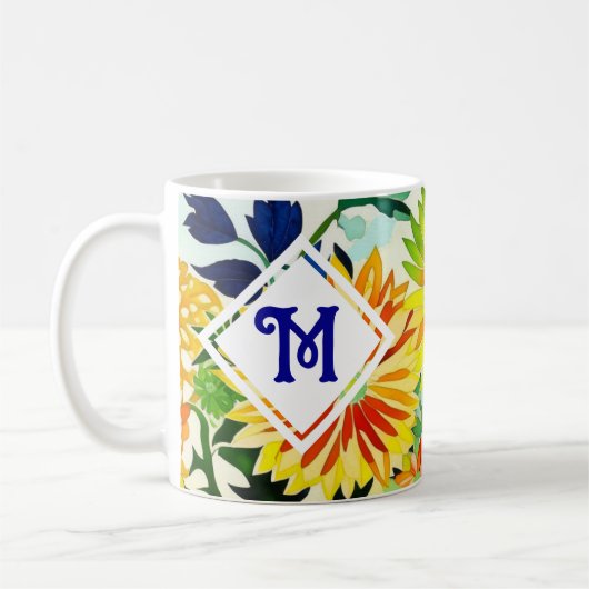 Wasserfarben Blumen Monogrammiert Kaffeetasse (Links)