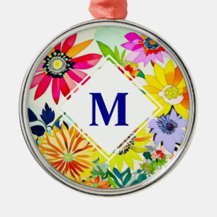 Wasserfarben Blumen Monogrammiert  Ornament Aus Metall