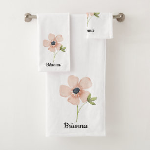 Wasserfarben-Blumen-Name mit errötendem Gesicht Badhandtuch Set