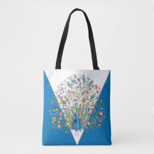 Wasserfarben-Blumen-Pfau-Tragetasche Tasche