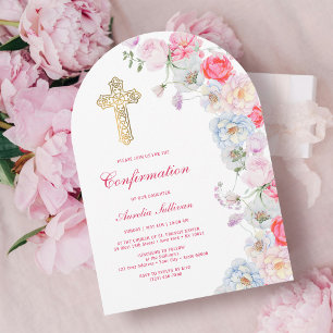 Wasserfarben Blumenbogen Konfirmation Einladung