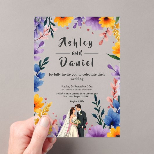 Wasserfarben Blumengarten Paar Sommerhochzeit Acryleinladungen (Insitu (Handheld))