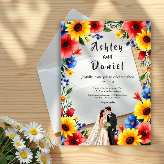 Wasserfarben Blumengarten Paar Sommerhochzeit Acryleinladungen