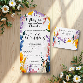 Wasserfarben Blumengarten Paar Sommerhochzeit All In One Einladung