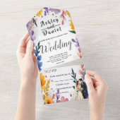 Wasserfarben Blumengarten Paar Sommerhochzeit All In One Einladung (Abreißen)