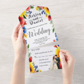 Wasserfarben Blumengarten Paar Sommerhochzeit All In One Einladung (Abreißen)