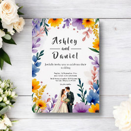 Wasserfarben Blumengarten Paar Sommerhochzeit Einladung