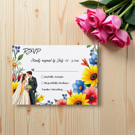 Wasserfarben Blumengarten Paar Sommerhochzeit RSVP Karte