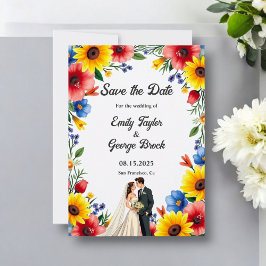 Wasserfarben Blumengarten Paar Sommerhochzeit Save The Date