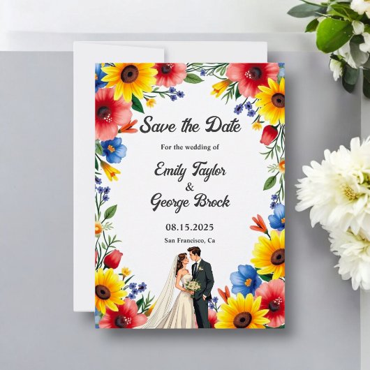 Wasserfarben Blumengarten Paar Sommerhochzeit Save The Date