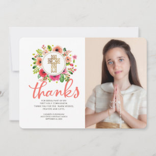 Wasserfarben Blumenkreuz Foto Kommunion Vielen Dan Dankeskarte