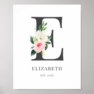 Wasserfarben-Blumenmonogramm Buchstabe E Poster