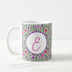 Wasserfarben Blumenmonogramm in Rosa und Lila Kaffeetasse