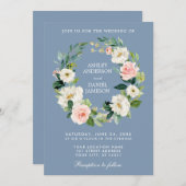 Wasserfarben Blumenreath Pink Dusty Blue Wedding Einladung (Vorne/Hinten)