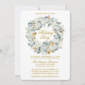 Wasserfarben Blumenstrauß Blue Gold Holiday Party Einladung (Vorderseite)