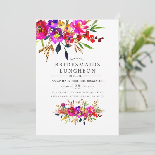 Wasserfarben Blumensträuße Luncheon Einladung