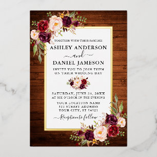 Wasserfarben Blumenzehen Rustikales Holz Gold Folieneinladung